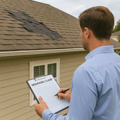 Roof insurance claim inspection with clipboard Alhambra